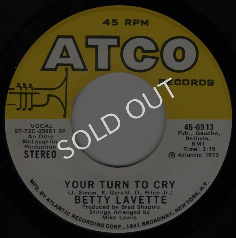 画像1: BETTY LAVETTE ‎- YOUR TURN TO CRY / SOUL TAMBOURINE  (1)